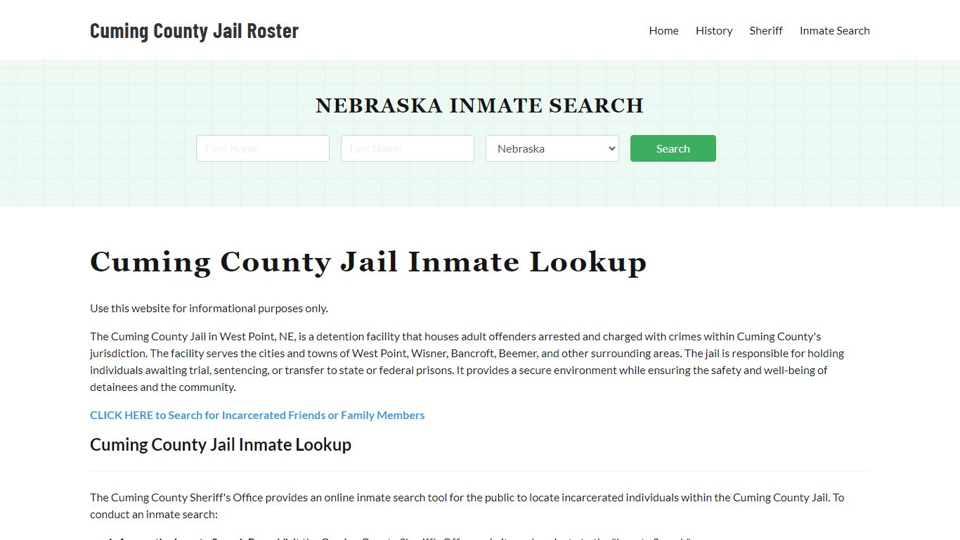 Cuming County Jail Roster Lookup, NE, Inmate Search