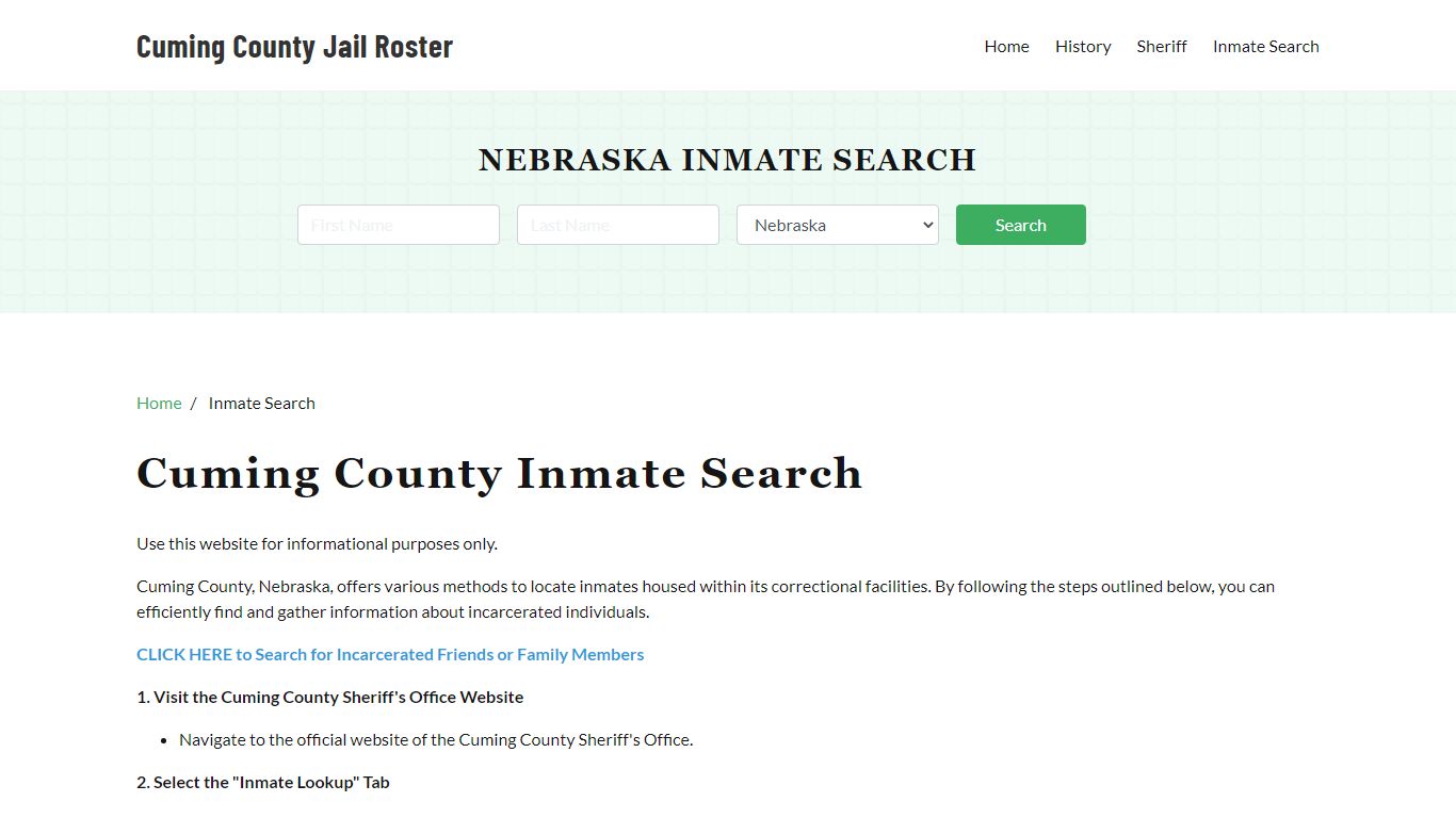 Cuming County, NE Detainee Lookup