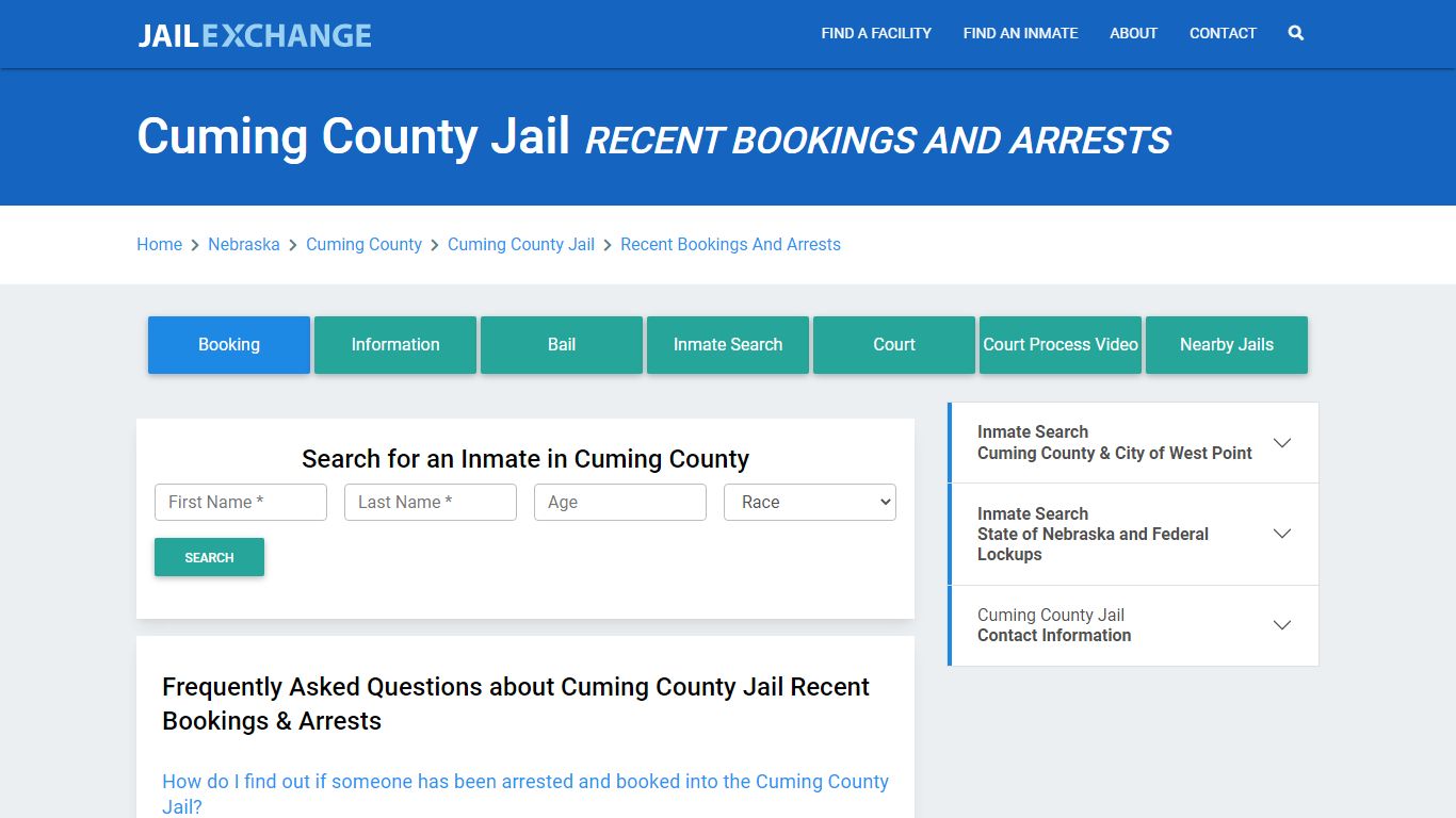 Cuming County Jail Recent Bookings And Arrests - Jail Exchange