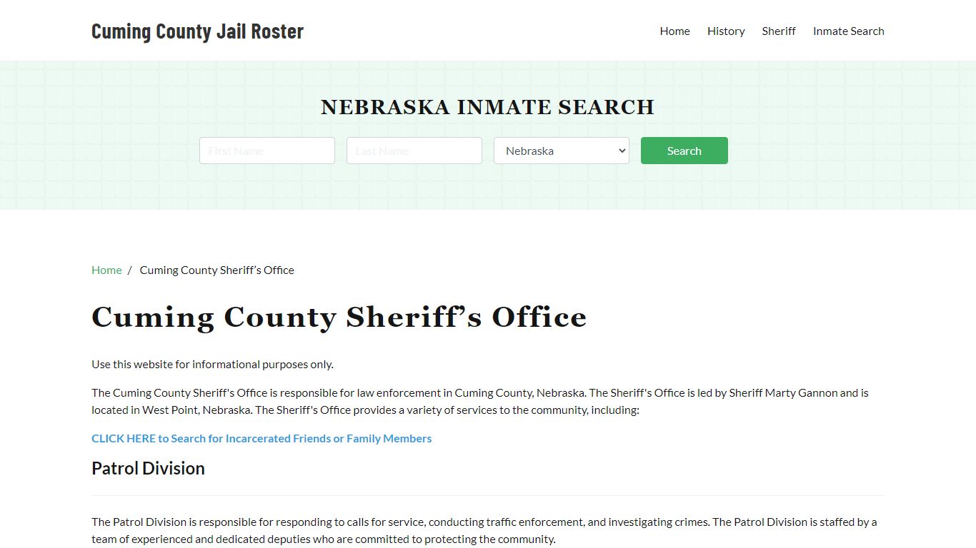 Cuming County Sheriff Office, NE, Arrest Warrants Search