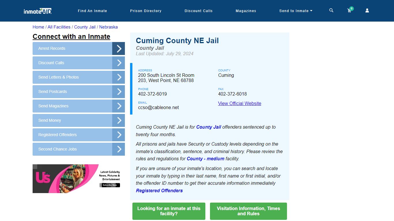 Cuming County NE Jail - Inmate Locator